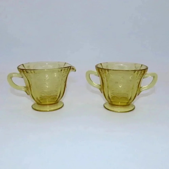 Federal Amber Yellow Depression Glass Madrid Cream And Sugar Set Vintage - Picture 1 of 7